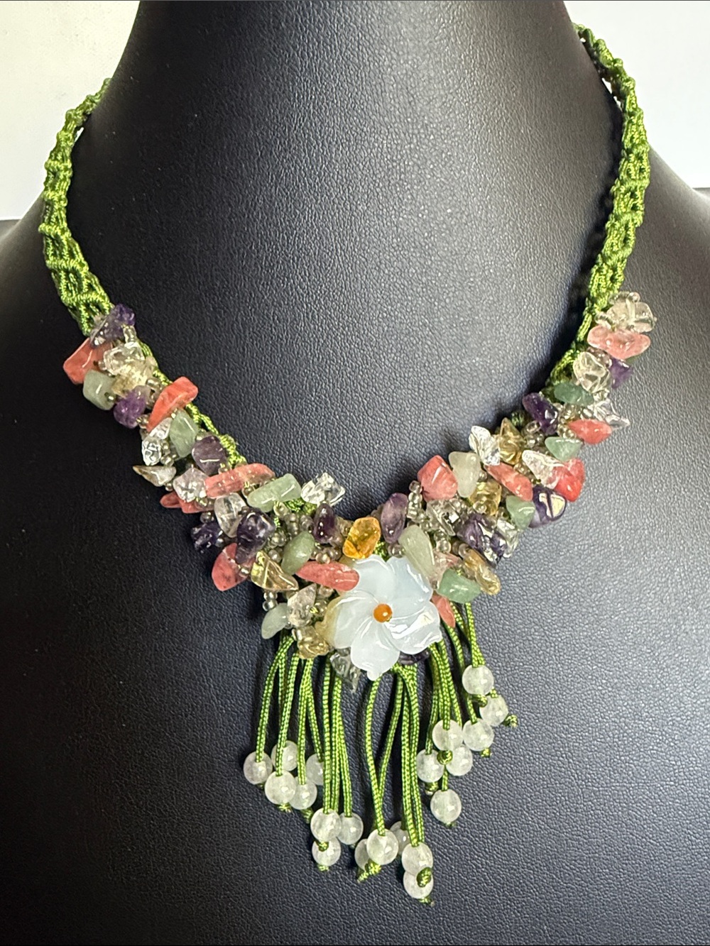 Garden of Jade Multi Gemstone Macrame Adjustable Necklace